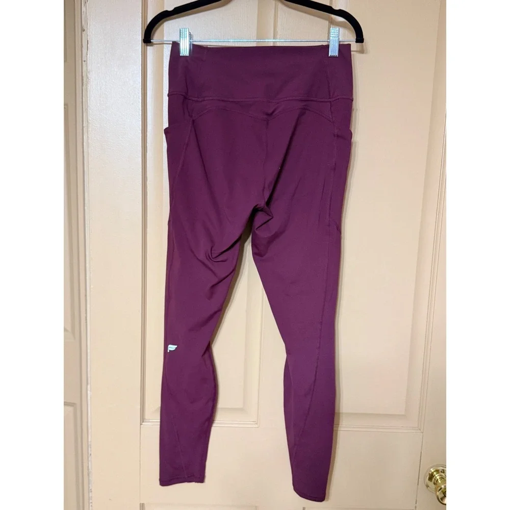 Fabletics Womens High Waisted Pocket Leggings Burgundy Plum Size L Activewear